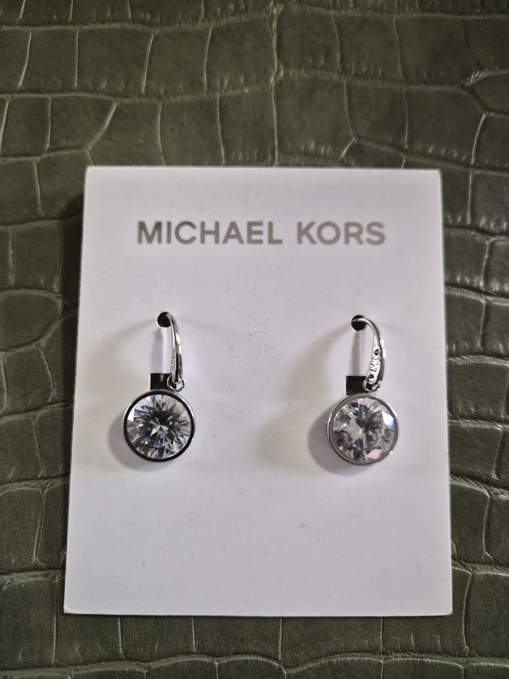 Michael Kors Silver Tone Clear Stone Drop Earrings